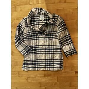 Devon Baer Black Watch Plaid Blouse Cream Black 3/4 Sleeve Silk Top XS NWOT